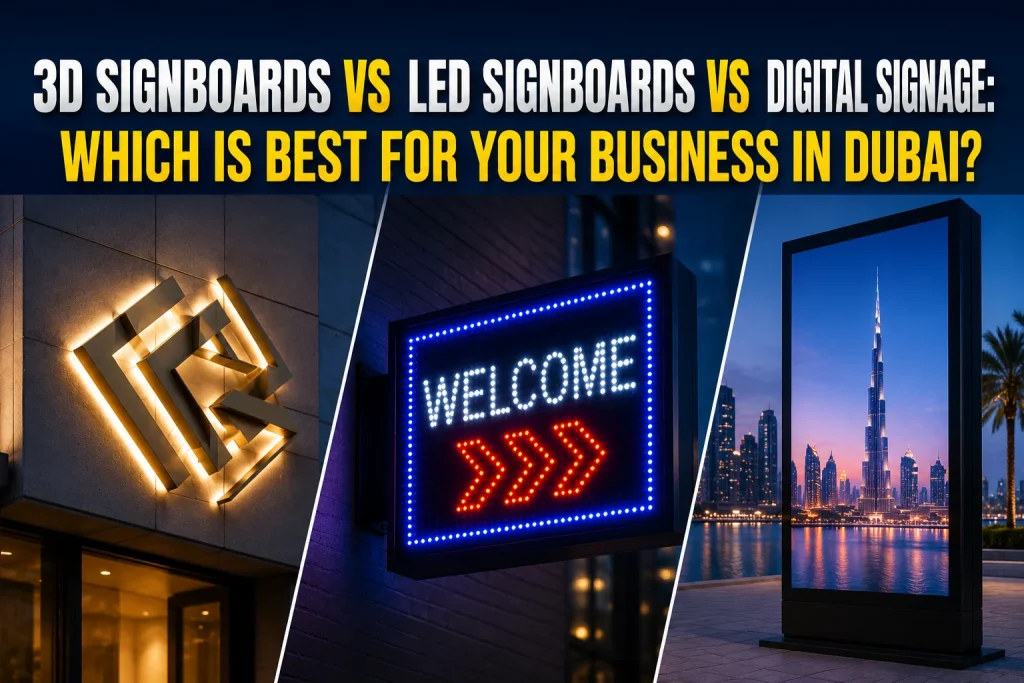 3D Signboards vs LED Signboards vs Digital Signage: Which Is Best for Your Business in Dubai?