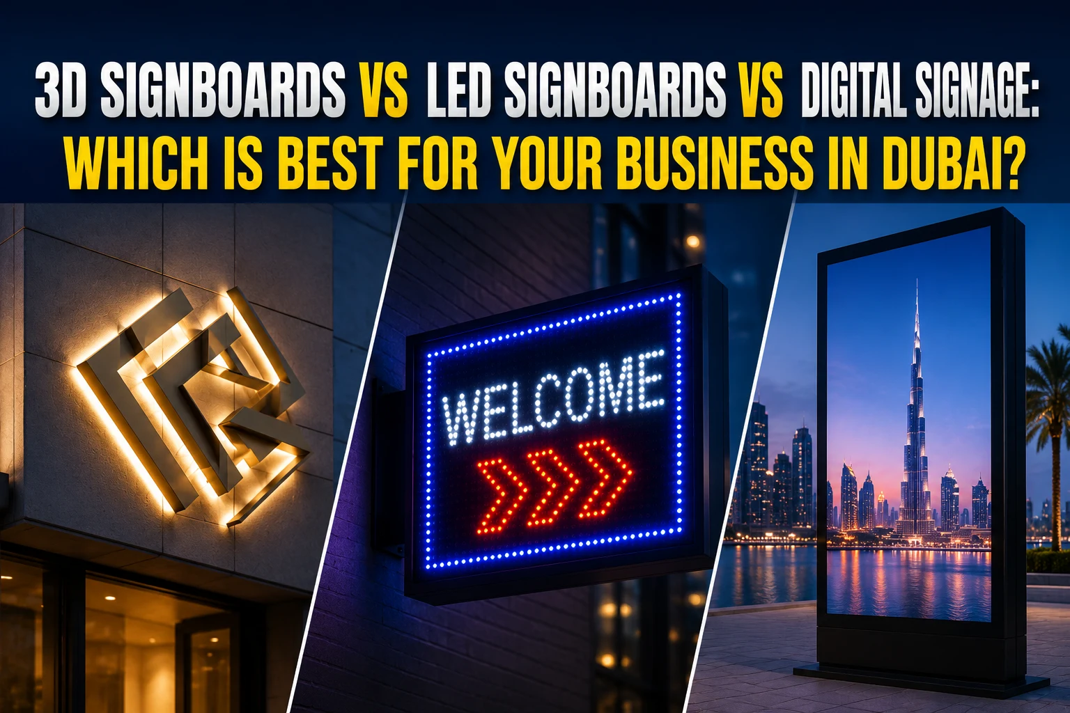 3D Signboards vs LED Signboards vs Digital Signage: Which Is Best for Your Business in Dubai?